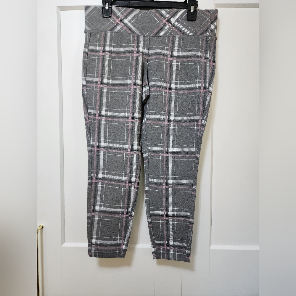 Torrid Gray and Pink Plaid Leggings